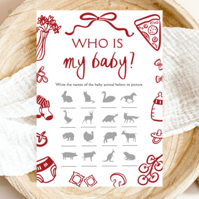 Convites Pizza Desenhada De Mão Vermelha Italiana Que É O M (Red Italian Hand Drawn Pizza Who Is My Baby Game)