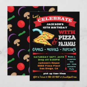 Convites Pizza do quadro & festa de aniversário dos pijama