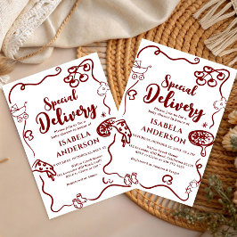 Convites Pizza doodle special Delivery Baby Shower 