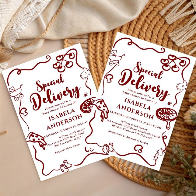 Convites Pizza doodle special Delivery Baby Shower  (Criador carregado)