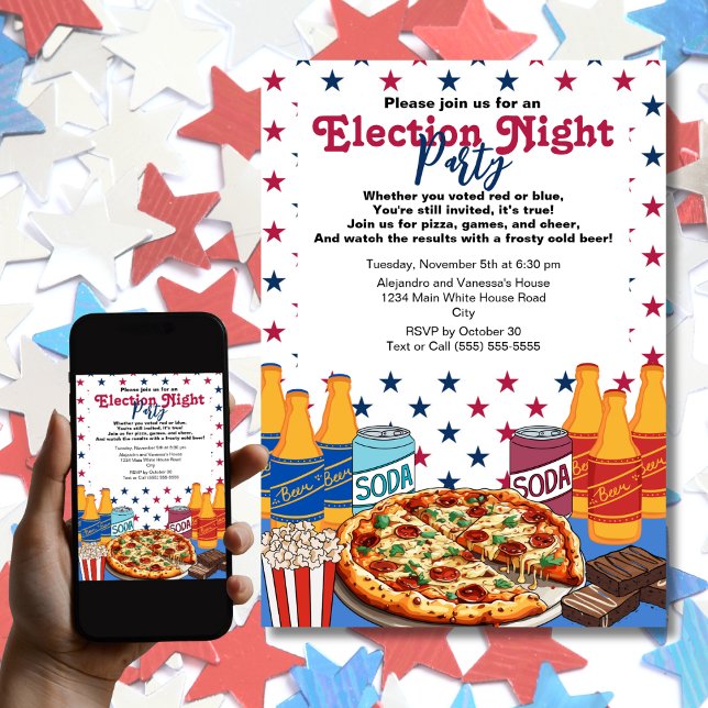 Convites Pizza e Beer Eletion Night Party 2024 (Criador carregado)
