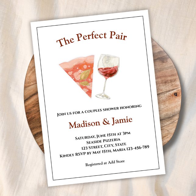 Convites Pizza E Casais De Par Perfeitos (pizza and wine casual couples bridal shower invitation the perfect pair)