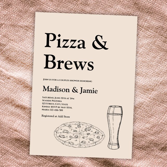 Convites Pizza E Cerveja Casais Casuais De Cerveja (pizza and brews couples bridal shower invitation pizza and beer minimalist)