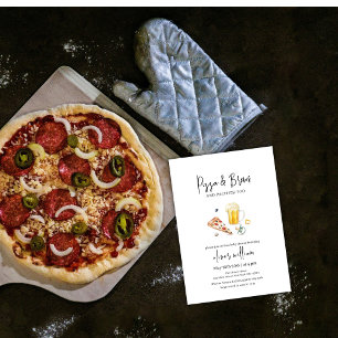 Convites Pizza e Cervejas de Fatia Rústica e Chá de fraldas