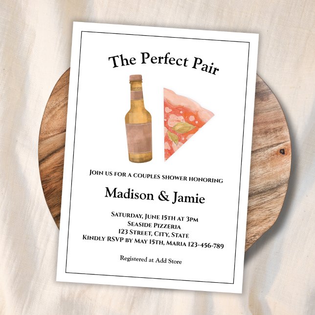 Convites Pizza E Chá de panela Perfeito De Par De Cerveja (pizza and beer couples shower pizza and brews bridal shower invitation casual)