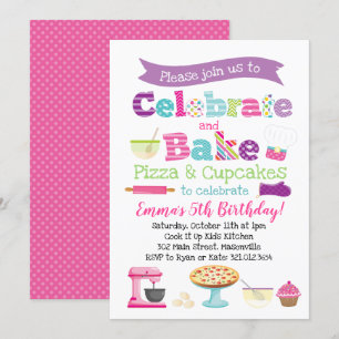 Convites Pizza e Cupcake Baking Party