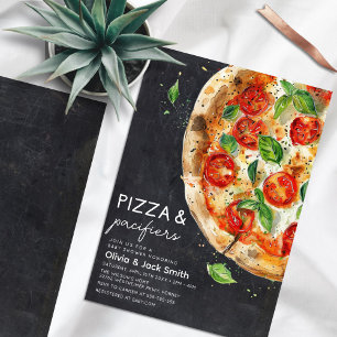 Convites Pizza e Pacificadores Chá de fraldas de pizza casu