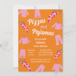 Convites Pizza e Pajama Festa Sleepover Aniversário