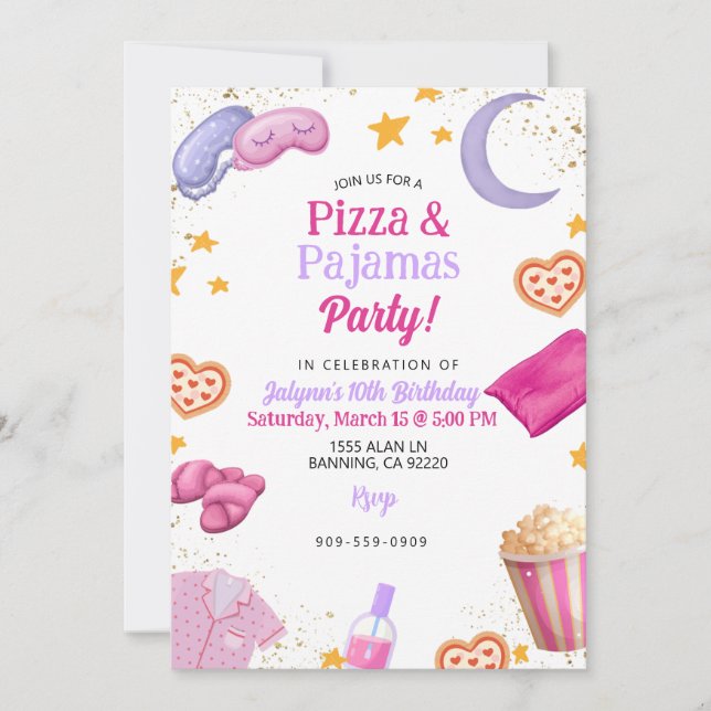 Convites Pizza e Pijamas Festa do Sono de Adolescente Menin (Frente)