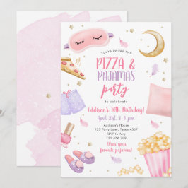 Convites Pizza e pijamas Sleepover Sumber Party Aniversário