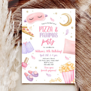 Convites Pizza e pijamas Sleepover Sumber Party Aniversário