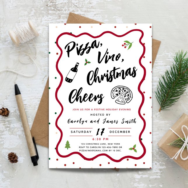 Convites Pizza e Vinho de Natal (Christmas Pizza and Wine Party Invitation)