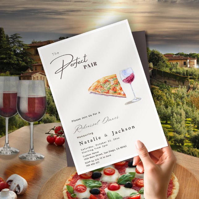 Convites Pizza e Vinho O Janto de ensaio perfeito para os p (Pizza and Wine The Perfect Pair Rehearsal Dinner Invitation)