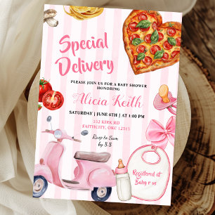 Convites Pizza entrega especial para chá de bebê de menina