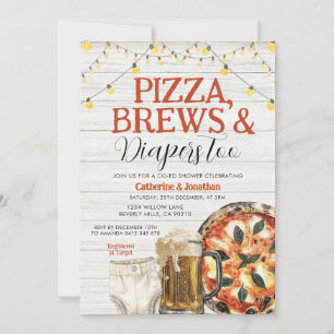 Convites Pizza, Fraldas também, madeira branca Chá de frald