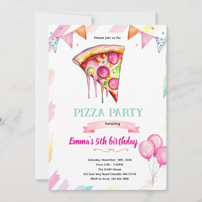 Convites Pizza girl party theme invitation (Frente)