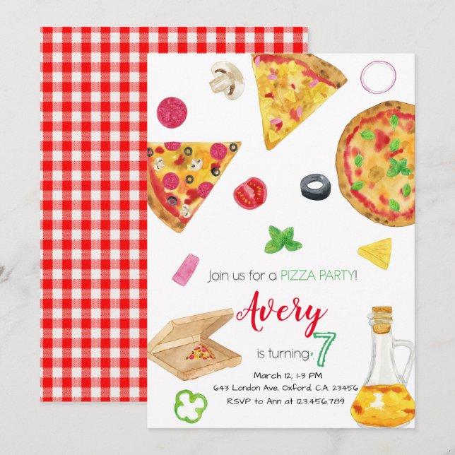 Convites Pizza Invitation, Pizza Invite, Pizza Birthday (Frente/Verso)