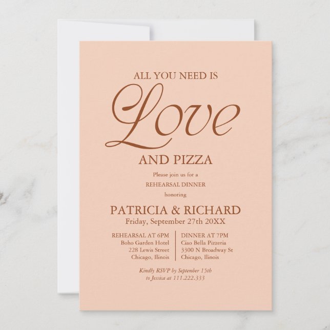 Convites Pizza Moderna Ensaio de Casamento Rosa Claro (Frente)