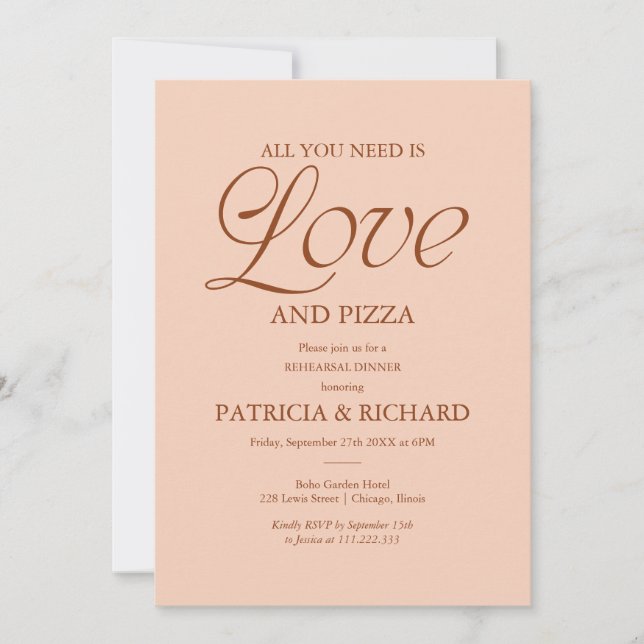 Convites Pizza Moderna Ensaio de Casamento Rosa Claro (Frente)