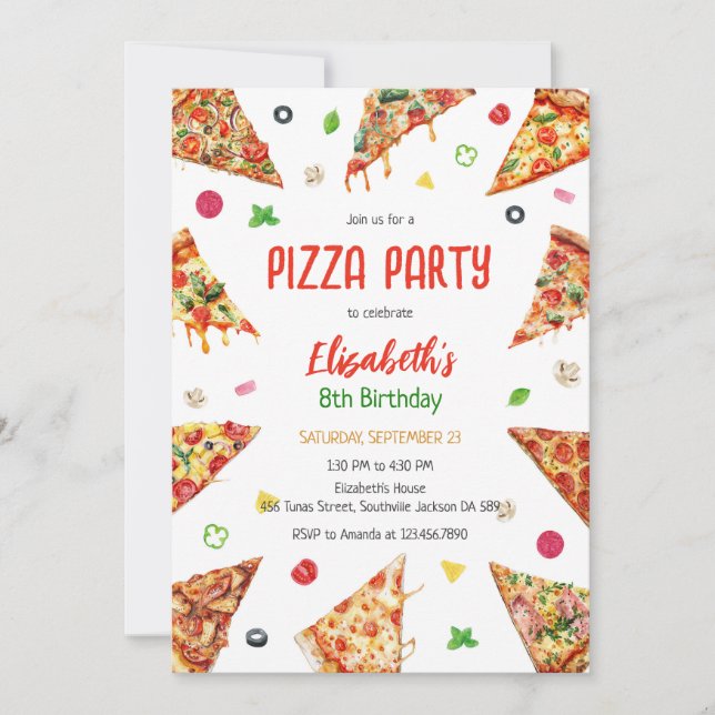 Convites Pizza Party Birthday Invitation (Frente)