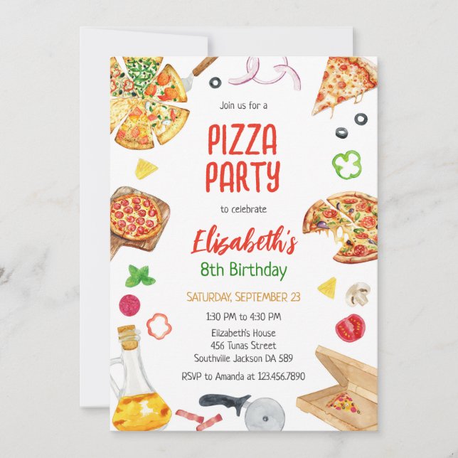 Convites Pizza Party Birthday Invitation (Frente)