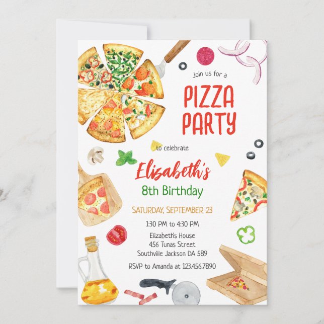 Convites Pizza Party Birthday Invitation (Frente)