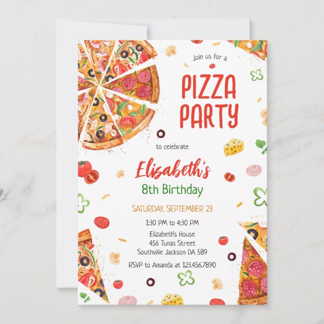 Convites Pizza Party Birthday Invitation (Frente)