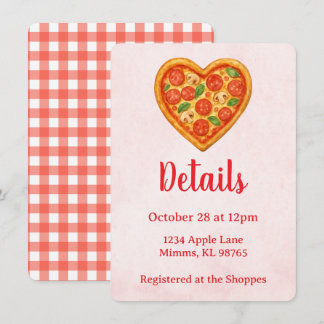 Convites Pizza Party Details Card | Heart Pizza Red Checker