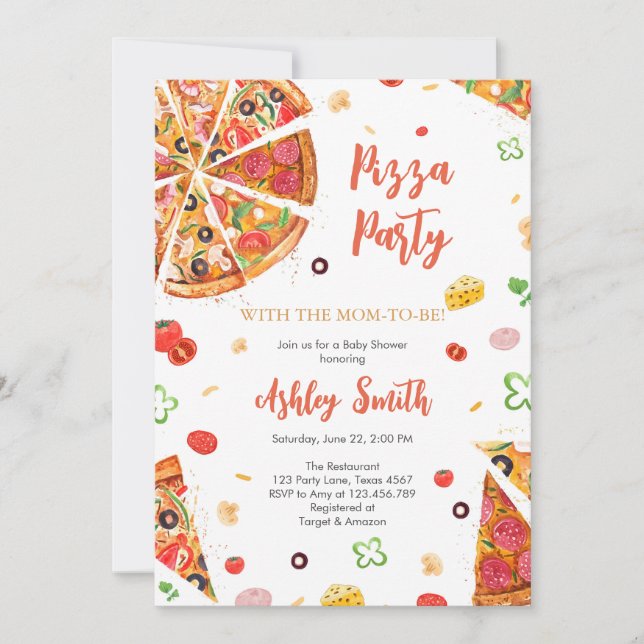 Convites Pizza Party Invitation Pizza Birthday Party (Frente)