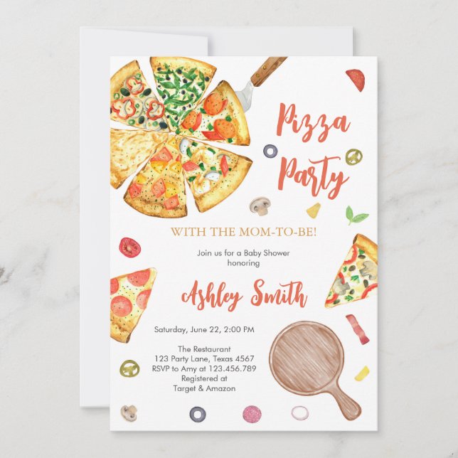 Convites Pizza Party Invitation Pizza Birthday Party (Frente)