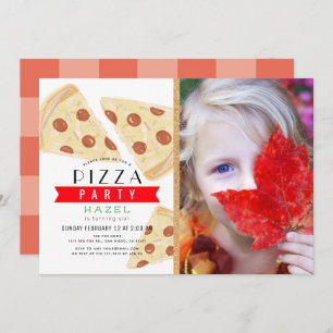 Convites Pizza Party Red Gingham Photo Birthday