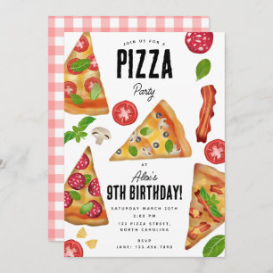 Convites Pizza Party Tema Watercolor Birthday