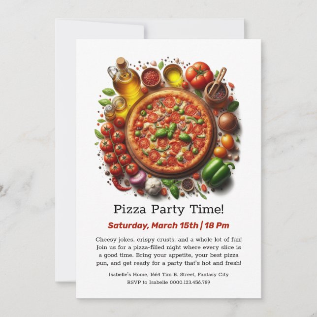 Convites Pizza Party Time A Slice de Divertimento Aguarda C (Frente)