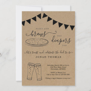 Convites Pizza, Peças e Fraldas, Chá de fraldas masculino