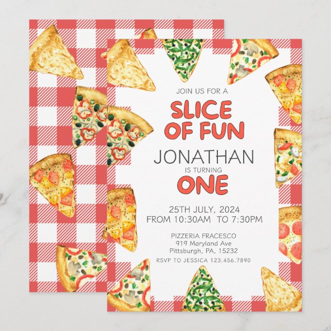 Convites Pizza Primeira Festa de aniversário (Frente/Verso)