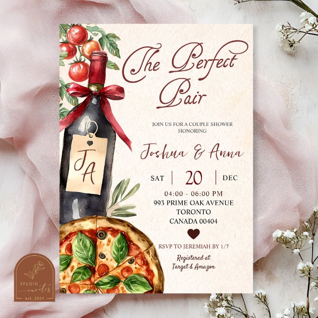 Convites Pizza Wine Perfect Pair Bridal Shower (Criador carregado)