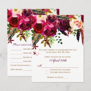 Convites Placa 2 RSVP de Casamento (REFEIÇÕES) - Floral, 