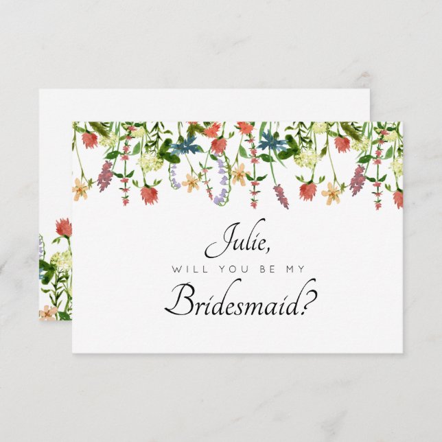 Convites Placa Botânica Floral Bridesmaid (Frente/Verso)