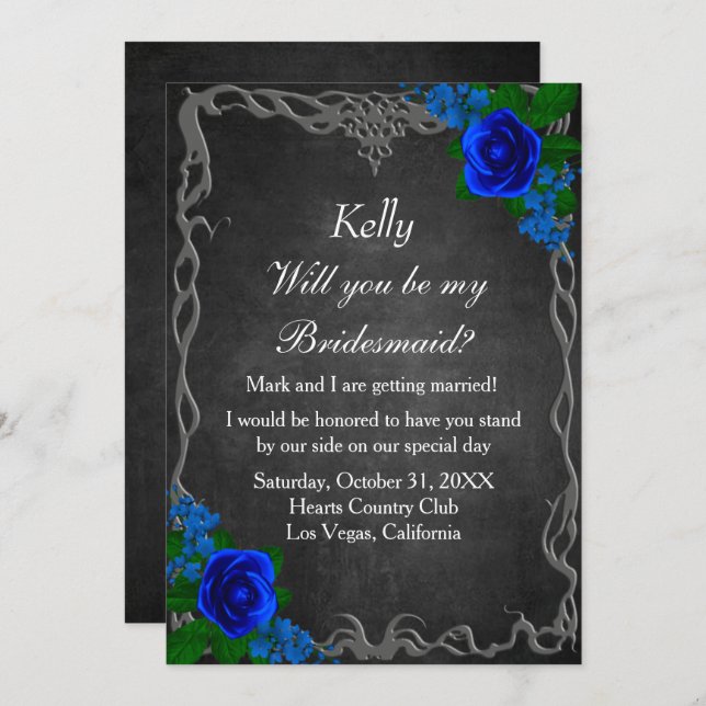 Convites Placa Bridesmaid de queda do Conselho de giz azul- (Frente/Verso)