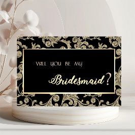 Convites Placa Bridesmaid Elegante Dourada Glitter
