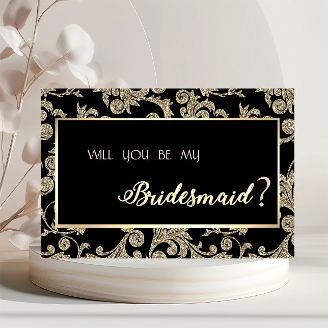 Convites Placa Bridesmaid Elegante Dourada Glitter (Criador carregado)