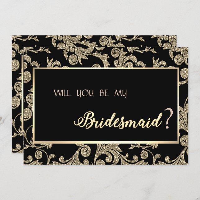 Convites Placa Bridesmaid Elegante Dourada Glitter (Frente/Verso)