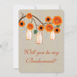 Convites Placa Bridesmaid Laranja Rústica Burlap