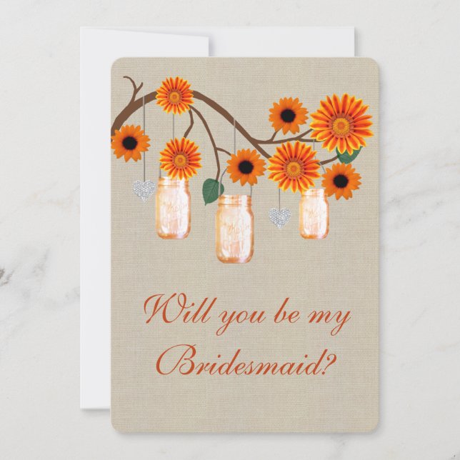 Convites Placa Bridesmaid Laranja Rústica Burlap (Frente)