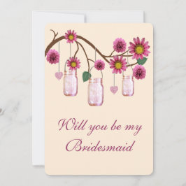 Convites Placa Bridesmaid Mason Jars Flores Rosa