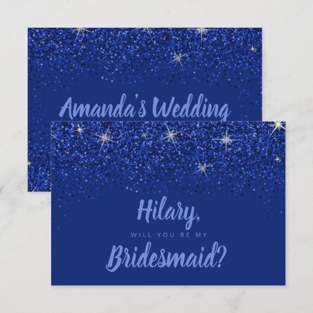 Convites Placa Bridesmaid Sapphire Glitz Glitter (Frente/Verso)