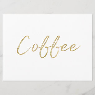 Convites Placa "Café" Letreiro à Mão Dourado Elegante