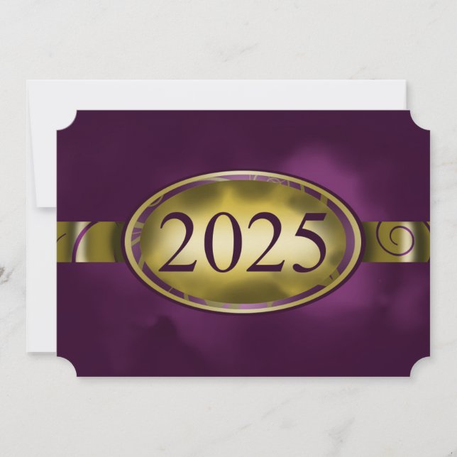 Convites Placa com Botão Floral 2025 Roxo e Dourado (Frente)