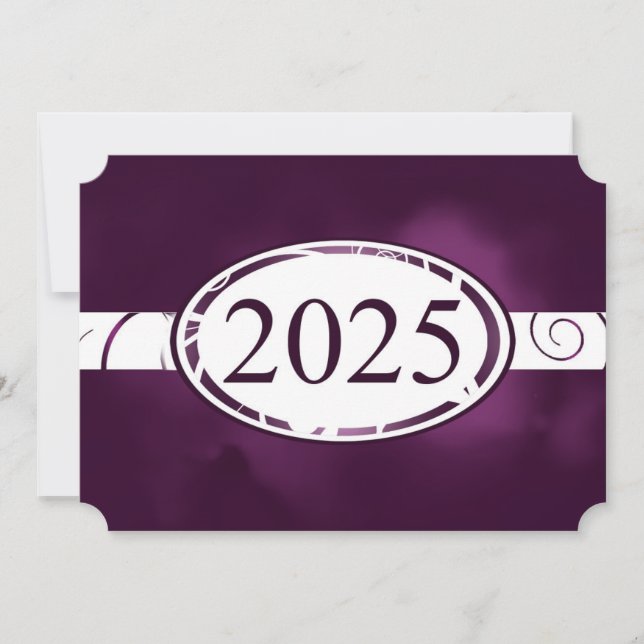 Convites Placa com Botão Floral Branco e Roxo 2025 (Frente)
