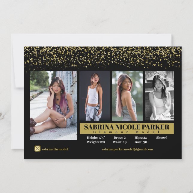 Convites Placa Comp de Fotografia Glitter Preta e Dourada (Frente)